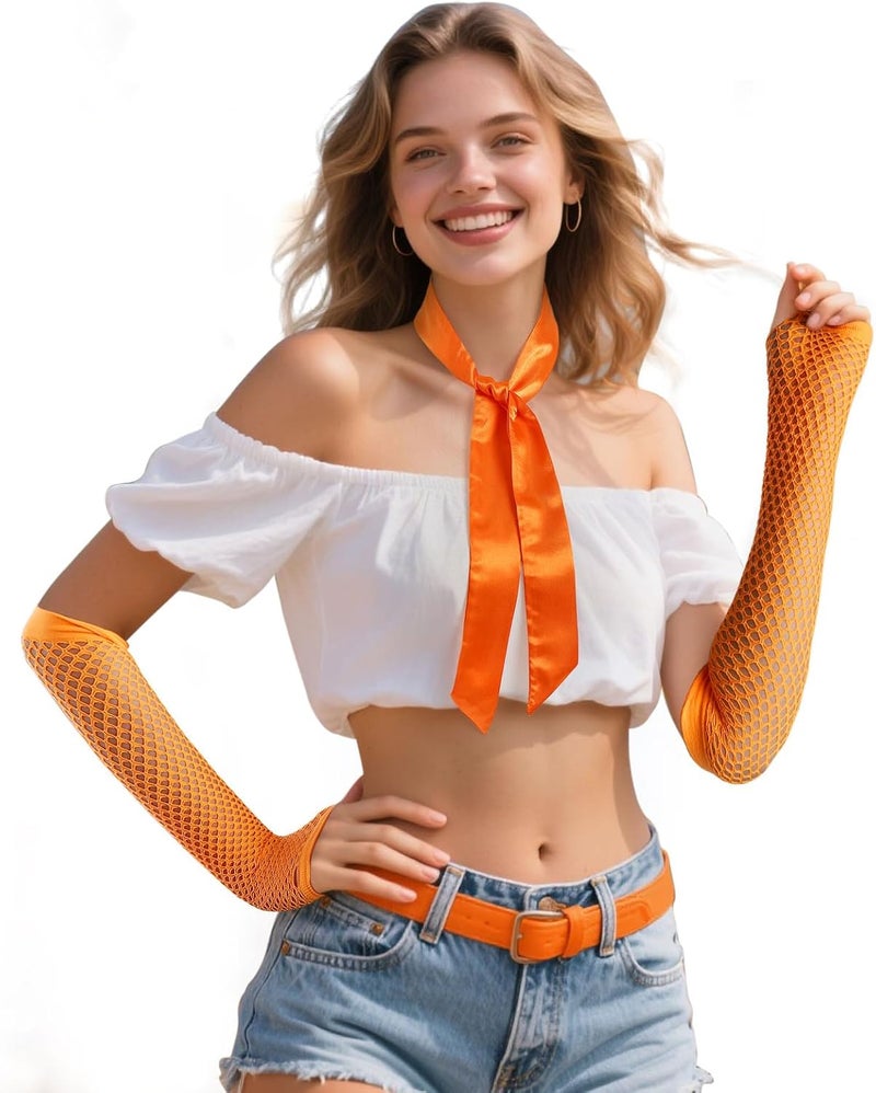 GERINLY Holiday Arm Warmers with Matching Neck Scarf, Festival Arm Sleeve Golves Skinny Scarf - Image 1